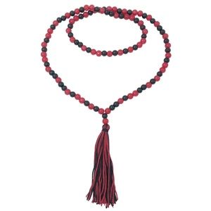 Red Black Glass Bead Long Tassel Necklace